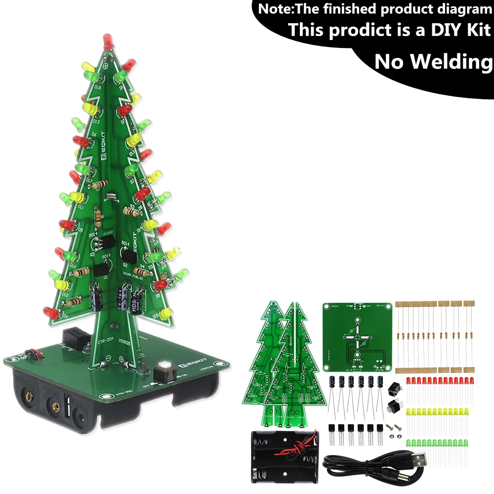 Three-Dimensional 3D Christmas Tree LED DIY Kit Red/Green/Yellow LED Flash Circuit Kit  For School Education lab