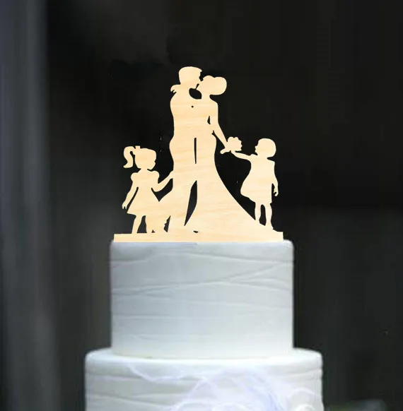 Family Style Rustic Wood Wedding Cake Topper Bride and Groom Cake Toppers with Kids Boy or Girl Cake Decorating Baby Shower