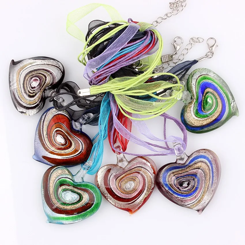 QB Wholesale 6pcs Handmade Murano Lampwork Glass Mix Color Beauty Heart Pendant Fit Necklace Hot Thanksgiving gift necl0078