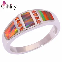 CiNily Created Orange Fire Opal Orange Garnet Silver Plated Wholesale Hot Sell for Women Jewelry Ring Size 6 7 8 9 OJ9118