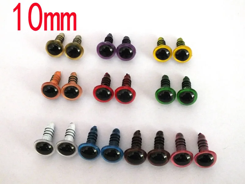 100pcs/lot 10mm Non-toxic safety eyes bear eyes with washer top quality 10 color , mixed color toy eyes