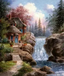 Idilliaco cascate Paesaggio Ricamo Ricamo Foresta 14CT Contati Stampati FAI DA TE Cross Stitch Kit Fatti A Mano di Arte Della Decorazione Della Parete