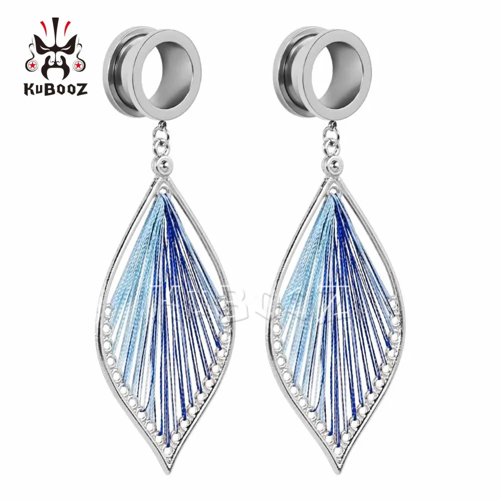 KUBOOZ Ear Plugs Tunnel Gauges Leaves Dangle Piercing Stretcher Stainless Steel Body Jewelry Screw Expander Fashion Earring Gift