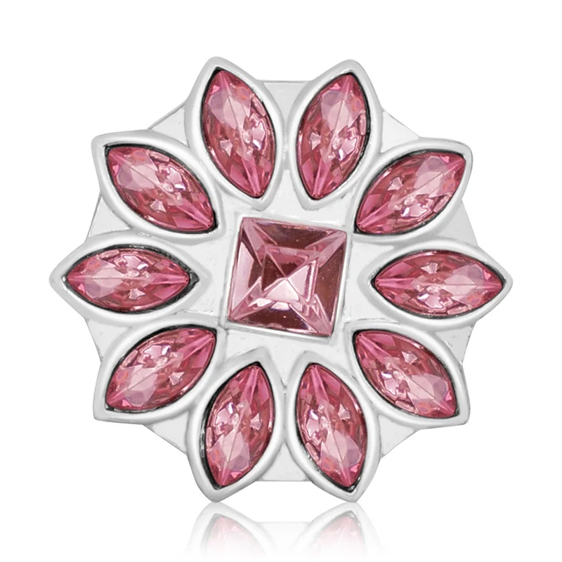 New KZ3043 Beauty Charm Round pure Crystal Flower 18MM Metal snap buttons for DIY snap jewelry wholesale