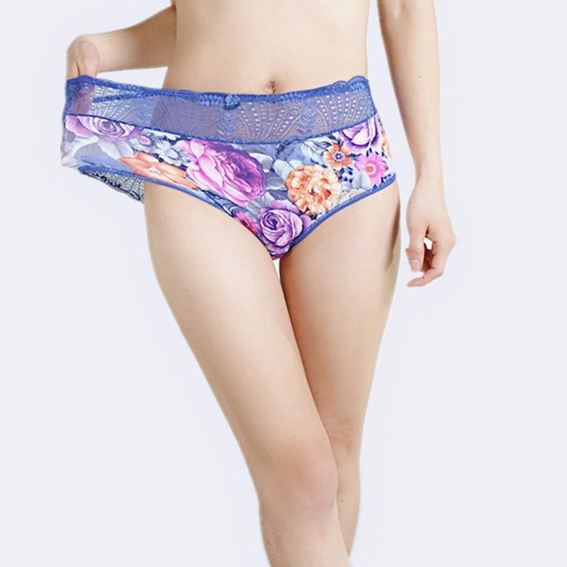 

Sexy Lingeries Briefs Women Underwear Plus Size 6XL Lace Hollow Out Fashion Flower Print Big Size Female's Panties