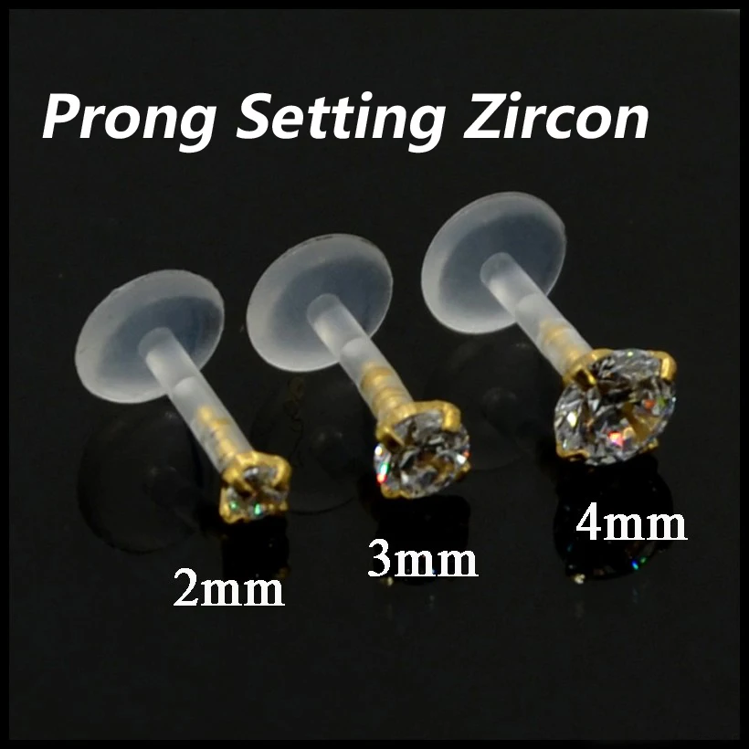 1Piece Fashion Round Zircon CZ 316l Steel&PTFE Labret Lip Bar Ring Piercing Ear Cartilage Tragus Sexy Girl Jewelry 16g