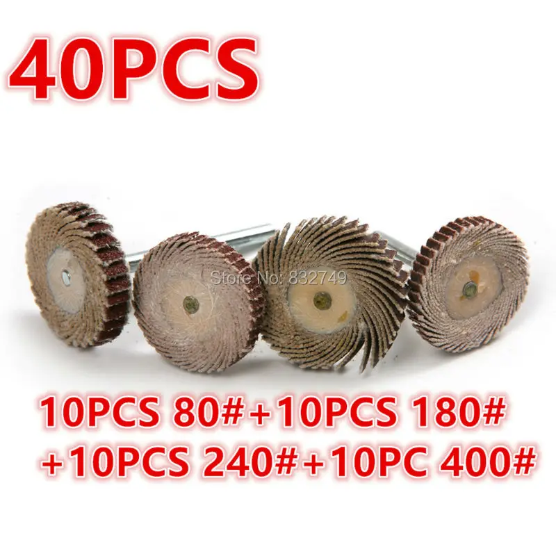 

40PCS Drill Bit T-Type Sand Cloth Polishing Wheel Handle Diameter 3mm 80+180+240+400 Grit Rotary Dremel Accessories