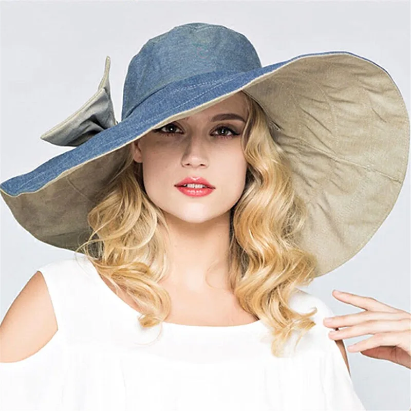 Xthree reversible summer hat for women Superlarge brim Beach cap sun hat female England Style