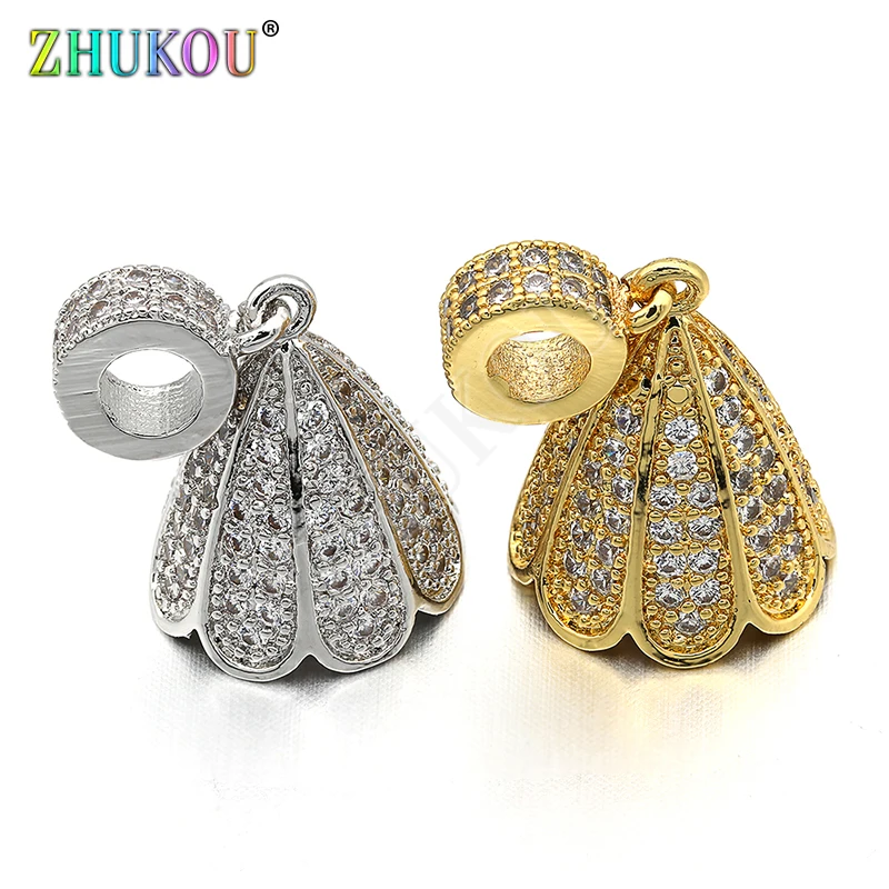 12*22mm High Quality Micro Pave Zircon Tassel Cap Pendant Charms, Mixed Color, Hole: 3.5mm, Model: VM13