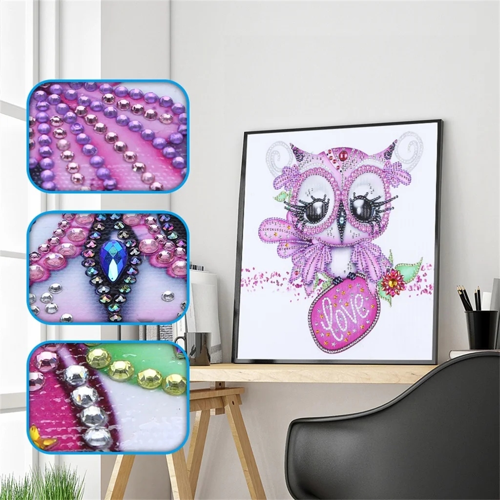 Diamond Painting Pink Owl 5D DIY Special Shape Diamond Embroidery Mosaic Picture Of Rhinestone Animal Decoration Home 30x30cm