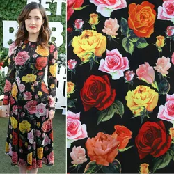 145cm rose print fabric elegant thin fashion dress scarf fabric polyester material diyparent-child fabric wholesale cloth