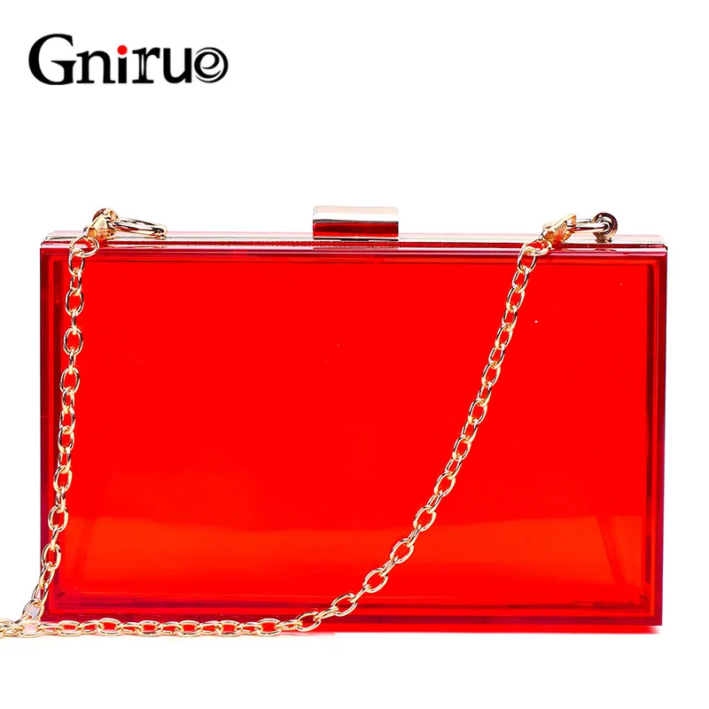 Fashion Red Transparent Acrylic Clutch Bag Party Evening Bags Chain Women Shoulder Messenger Bag Bride Wedding Handbags Wallet