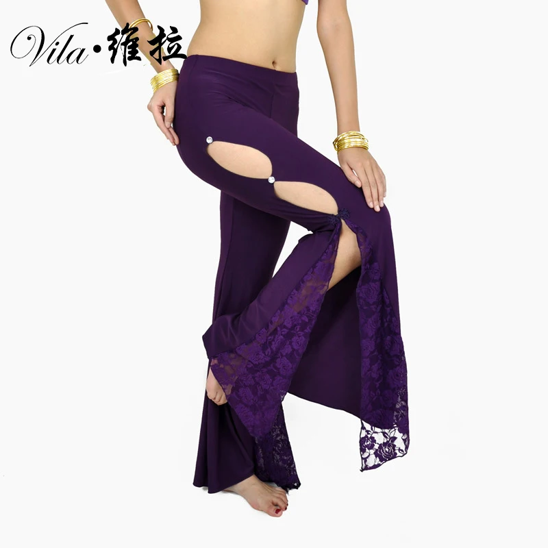 Professional Belly Dance Flank Openings Lace Trousers Pants Latin Dance Women Sexy Lacing Dance Pants