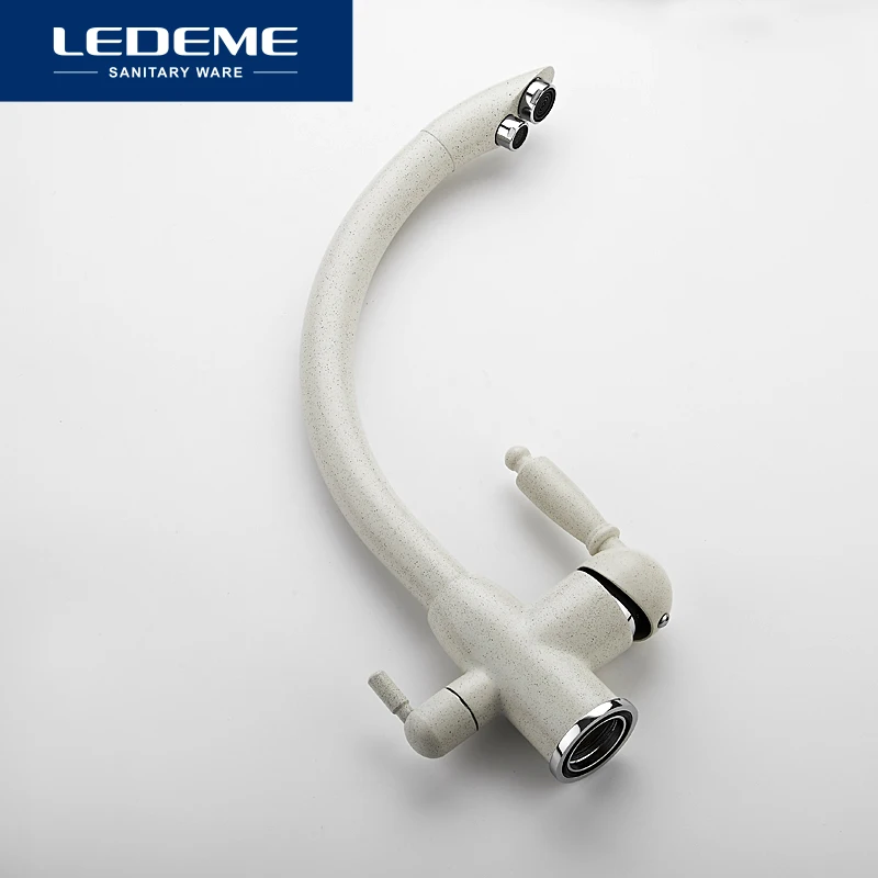 LEDEME Kitchen Faucets Swivel Drinking 360 Degree Rotation with Water Purification Features Double Handle Tri Flow 3 Way L4455-3
