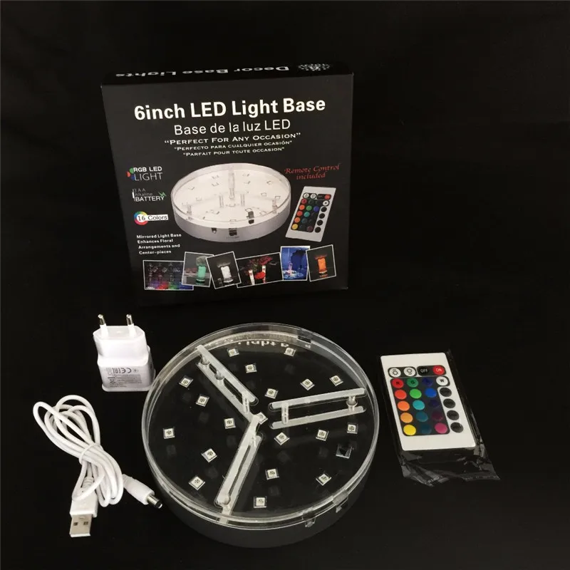 Kitosun base de luz led rgb, multicolorida, 6 polegadas, sob vaso, com controle remoto, para decoração de casamento