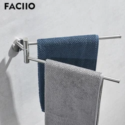 FACIIO Wall Mounted Bathroom Towel Holder 180 Degree Rotation Double Towel Bars Simple Silver Stainless Steel Metal Towel Hanger