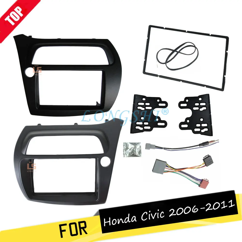 

LONGSHI Double Din Fascia for Honda Civic Radio DVD Stereo Panel Dash Installation Face Frame with Wire Harness Antenna 2DIN