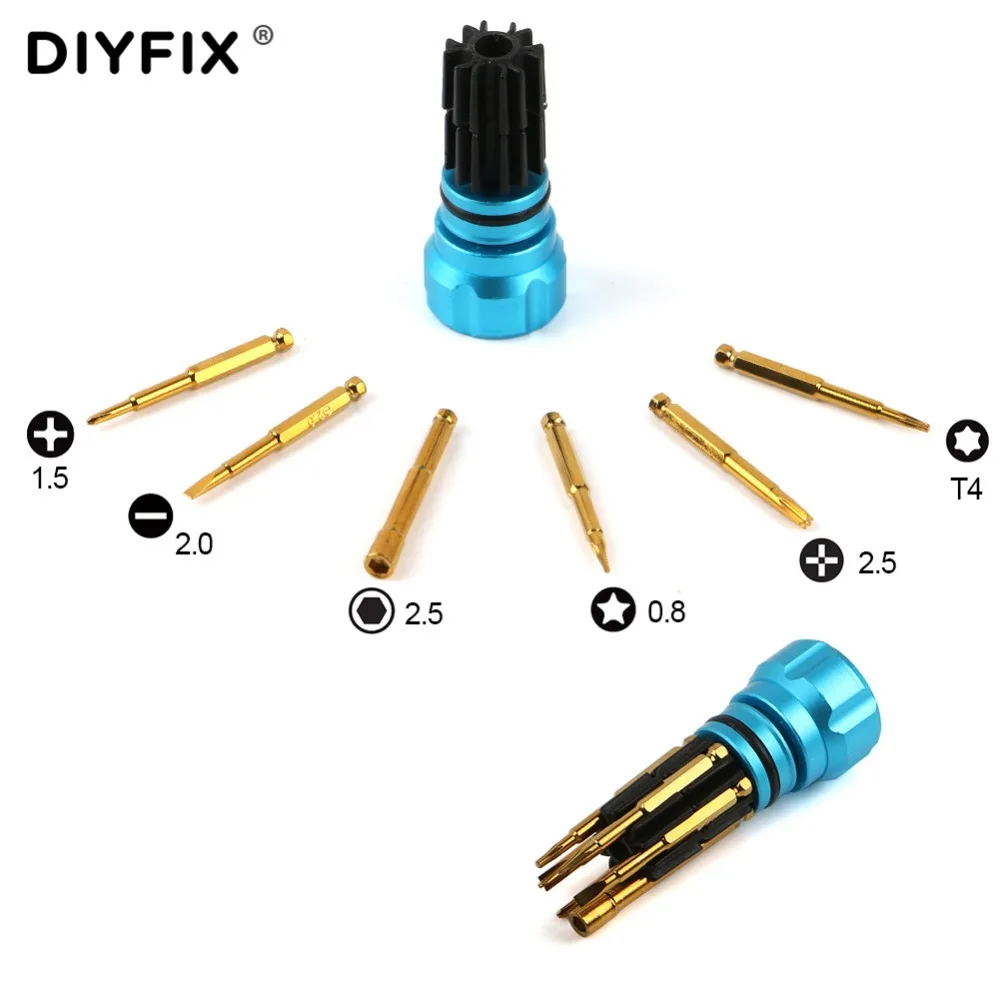 DIYFIX 6 in 1 Magnetic Precision Screwdriver Bits Kit Adjustable Extension Rod for iPhone Disassemble Repair Tool Set