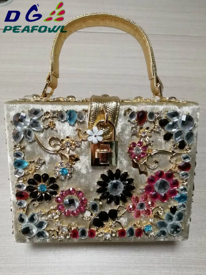 Bolso de noche para baile de graduación a la moda, bolsa de embrague con flor de diamante, con relieve hueco de acrílico/PU, con cerradura de boleta, de lujo, bolso de banquete, bolso de fiesta