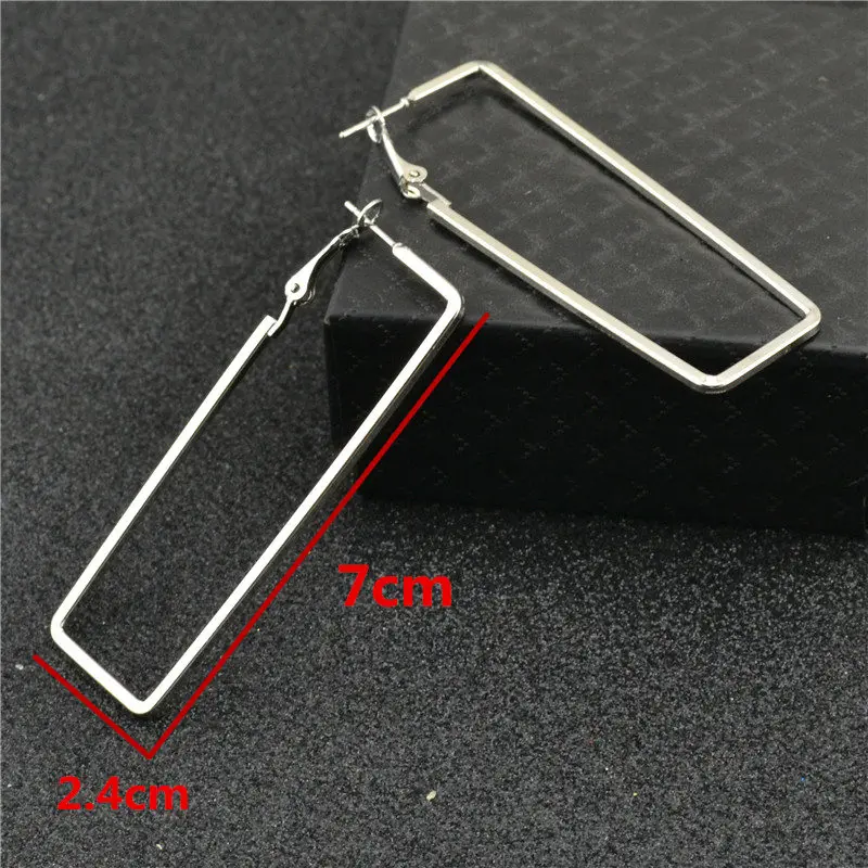 Ladies Earrings Silver Gold Plating Square Rectangular Fashion Brand Personality Exaggerate Fine Youth Hoop Earrings for Women