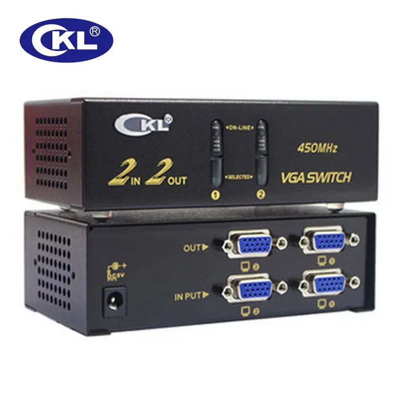 CKLสวิทช์VGA Splitter 2ใน2/4จากการสนับสนุน2048*1536 450เมกะเฮิร์ตซ์สำหรับPC Monitorทีวีโปรเจคเตอร์โลหะCKL-222BและCKL-224B