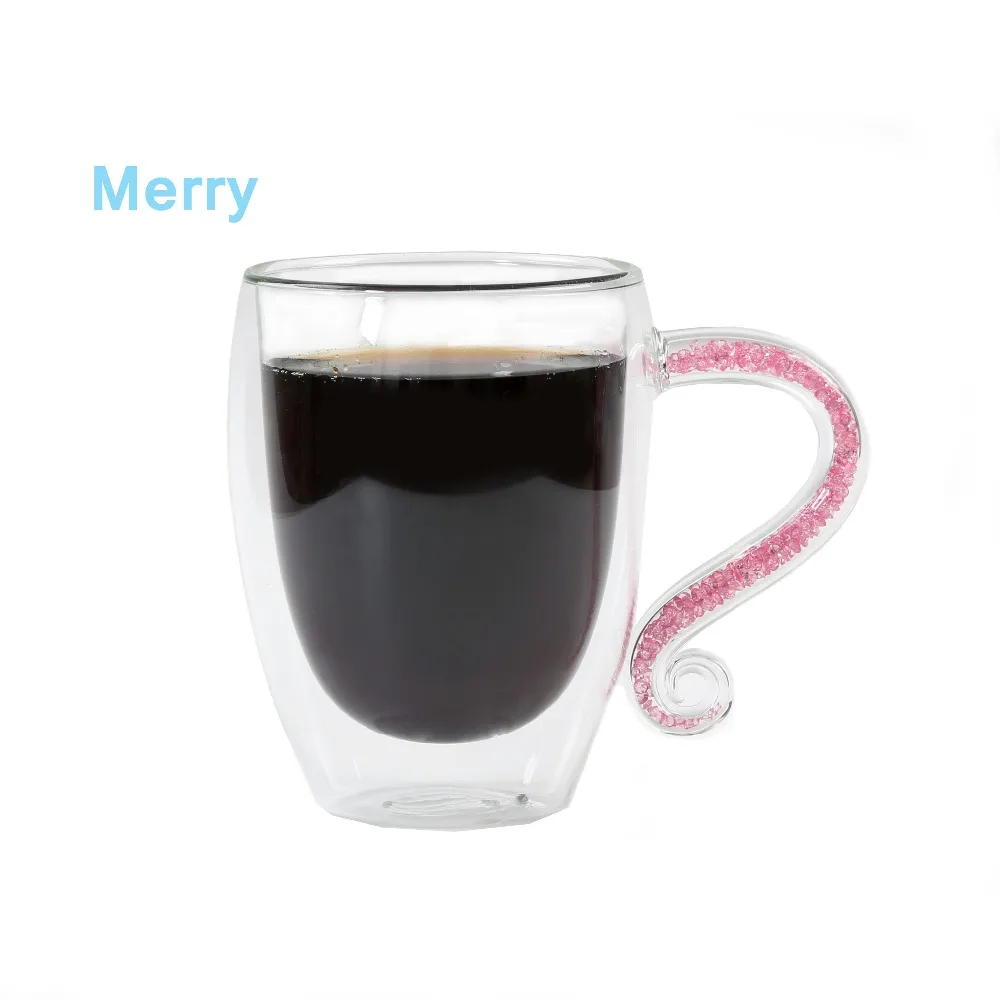 

Crystal Glass Coffee Mugs Double Wall Insulation Milk Tea Cup with Acrylic Rhinestones Filled Handgrip Personalized Customized