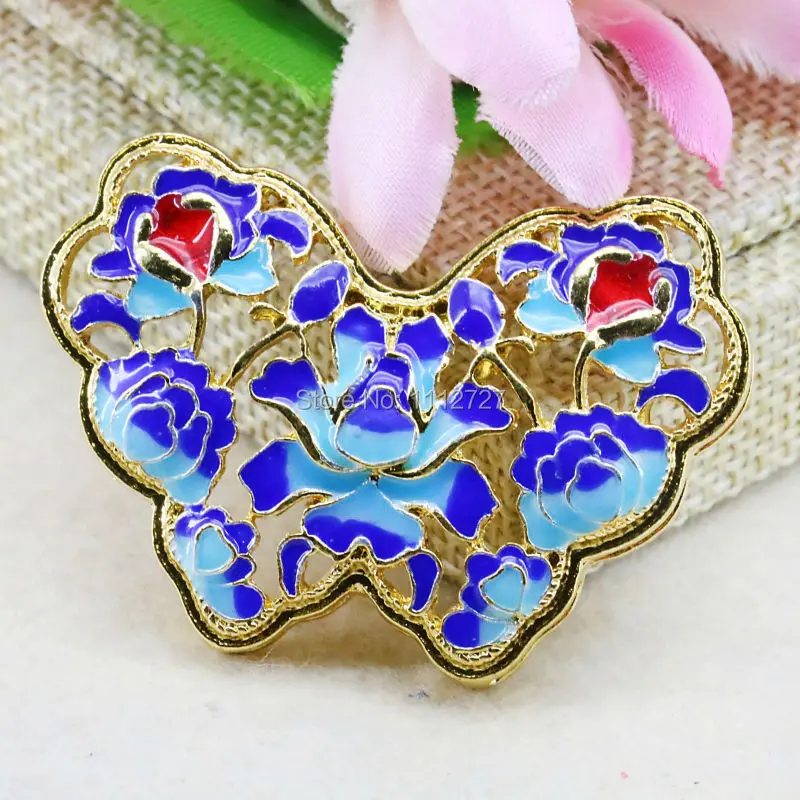 Elegant Copper Alloy 22*43mm Butterfly Flower Crafts Clothing Fitting Cloisonne DIY Beads Pendant Fashion Jewelry Making Design