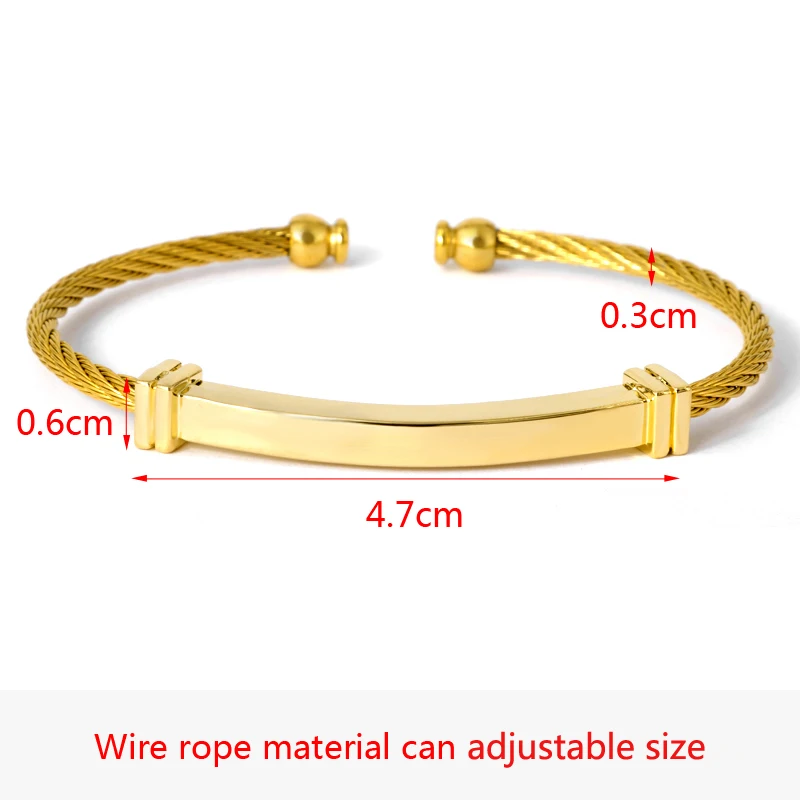 Fashion Cable Wire Cuff Bracelet Stainless Steel Black Thin Twisted Link Tag Bracelets For Men Trendy Jewelry Custom Wholesale