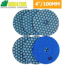 SHDIATOOL 6pcs Dia 4inch Resin Bond Diamond Flexible Polishing Pads Grit #50 100mm Dry Stone Sanding Disc Granite Marble Ceramic