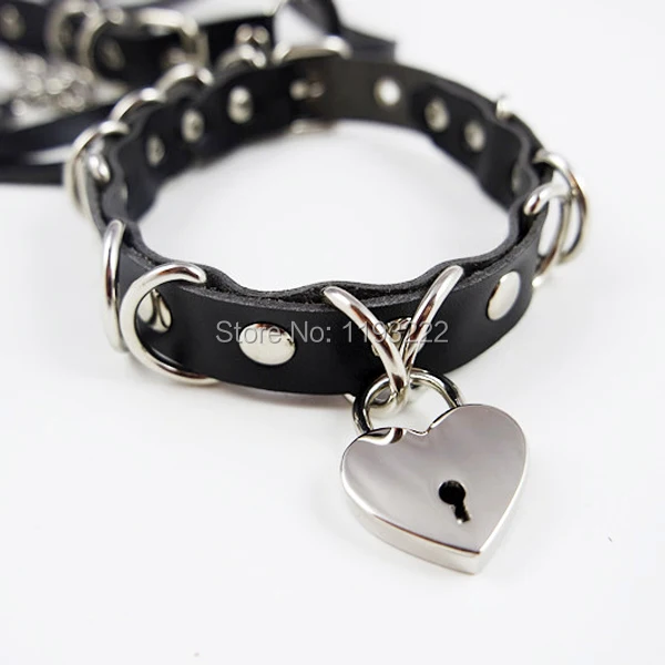 Fashion Women Men Punk Goth Black Handmade Safe Heart Choker Lock Key Letter 