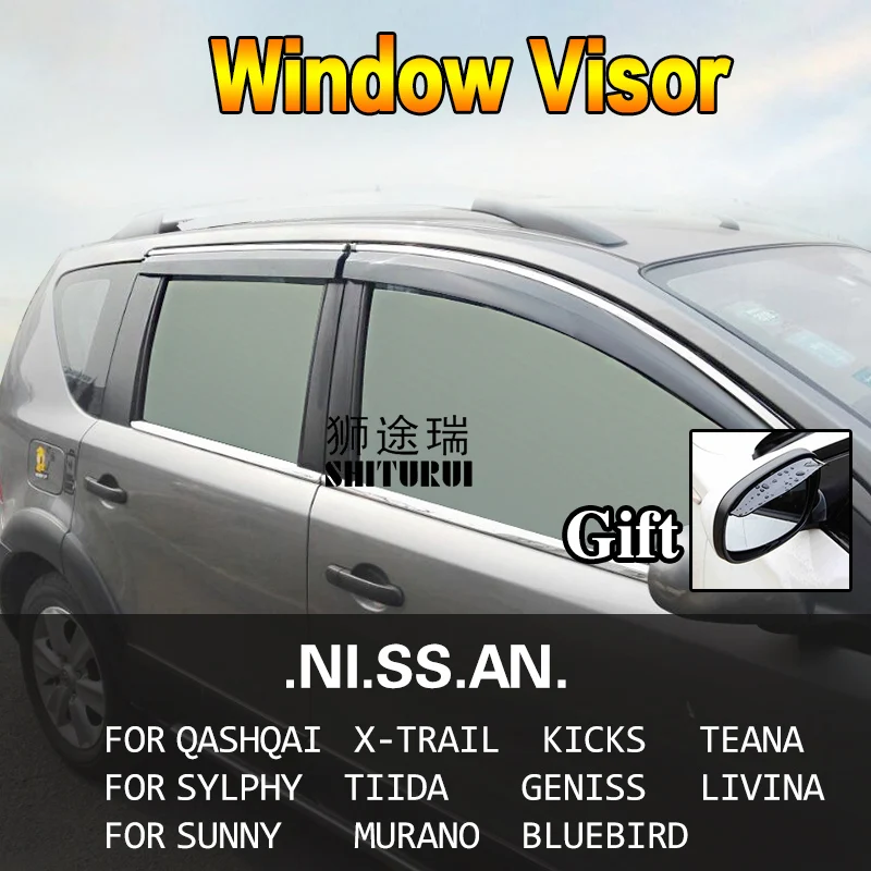 Car Styling Awnings Shelters Window Visors rain eyebrow For NISSAN QASHQAI X-TRAIL KICKS TEANA SYLPHY  Tiida LIVINA Murano Sedan