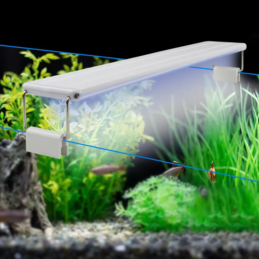 Akwarium LED Light Super Slim Fish Tank Aquatic Plant Grow Lighting Wodoodporna jasna lampa z klipsem Niebieska dioda LED 18-72 cm dla roślin 220V