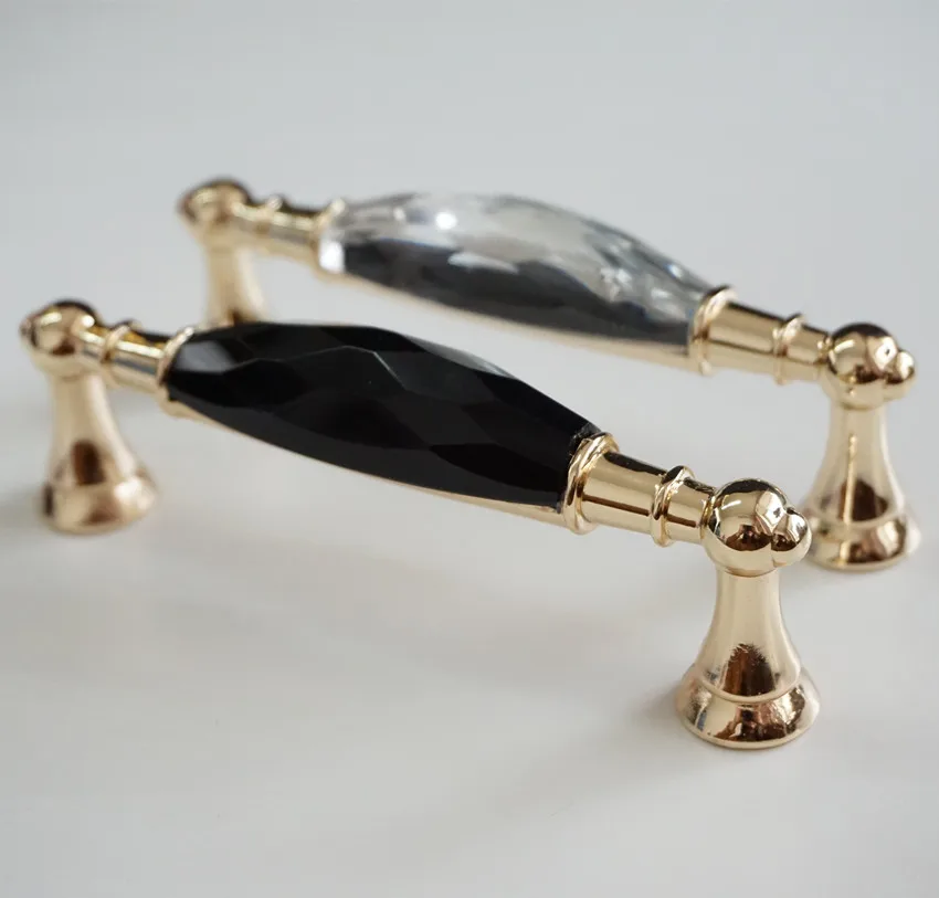 3.75\'\' 5\'\' Glass Dresser Pulls Drawer Handles Gold Black / Clear Chrome Metal Modern Crystal Cupboard Pulls Cabinet Handle