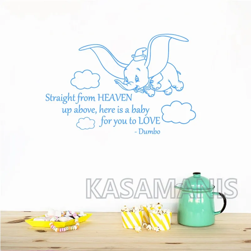 Straight From Heaven Lettering Dumbo Quote Wall Art Decal Cute Elephant Vinyl Art Sticker Baby Room Nursery Mural Wall Art Decor image 3