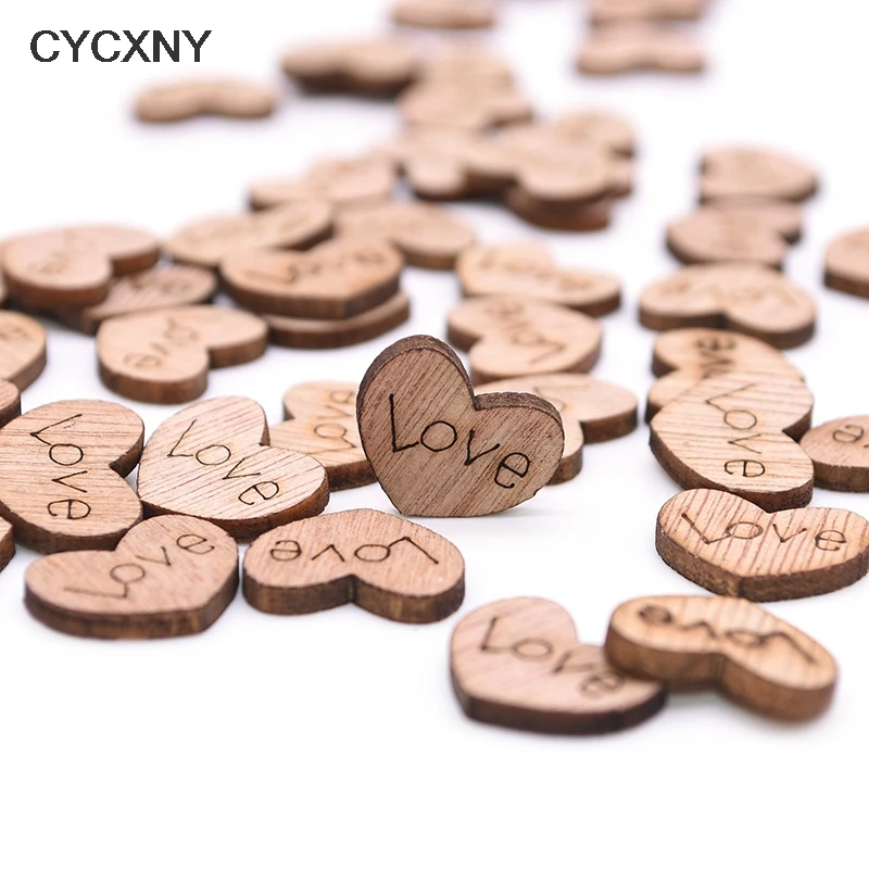 100pcs Mini Love Heart Table Decoration Rustic Wooden Confetti Wood Table Scatter Wedding Decoration Buttons DIY Craft Supplies