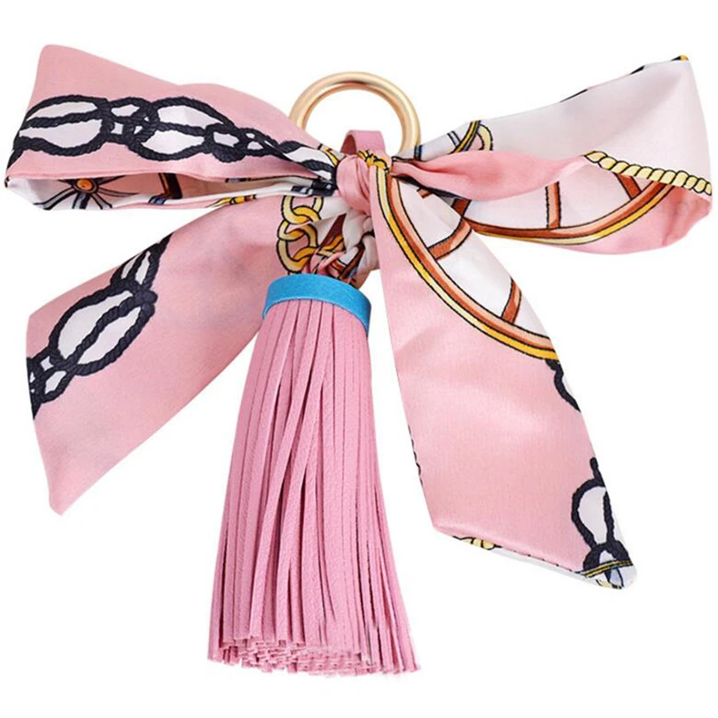 Luxury Brand Silk Tassel Keychain Bag Charm Pendant Fashion Women Handbag PU Leather Key Chain Ring Holder Sleutelhanger R267