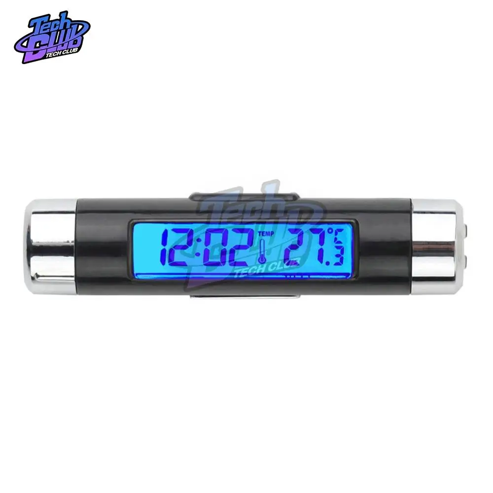 Portable 2 in 1 Car Digital LCD Clock Temperature Display Electronic Clock Thermometer Car Automotive Blue Backlight With Clip