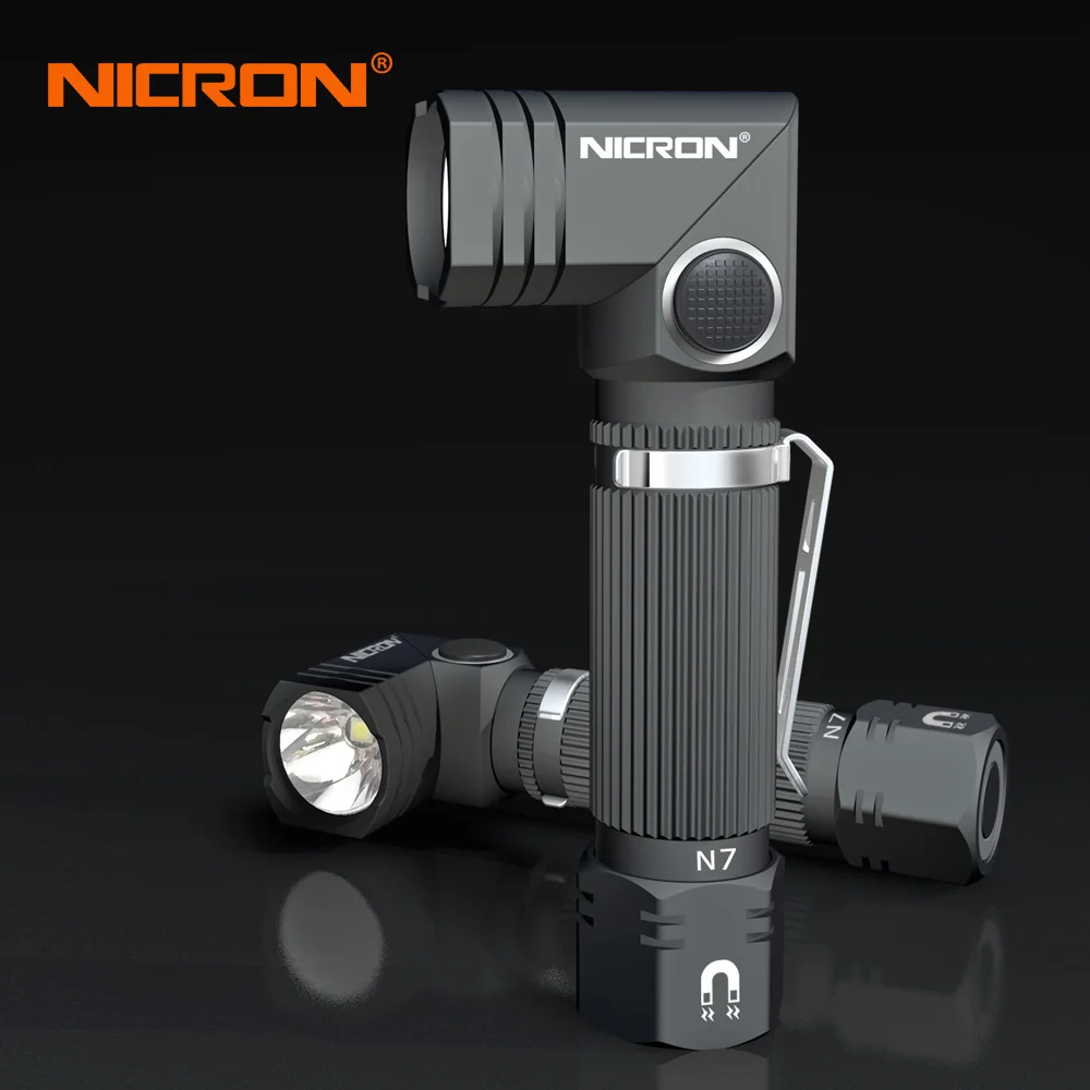 NICRON 2Pcs 90 Degree Twist Corner Flashlight Handfree Waterproof IP65 Dual Fuel 14500 Li-ion / AA Battery Magnetic LED Torch N7