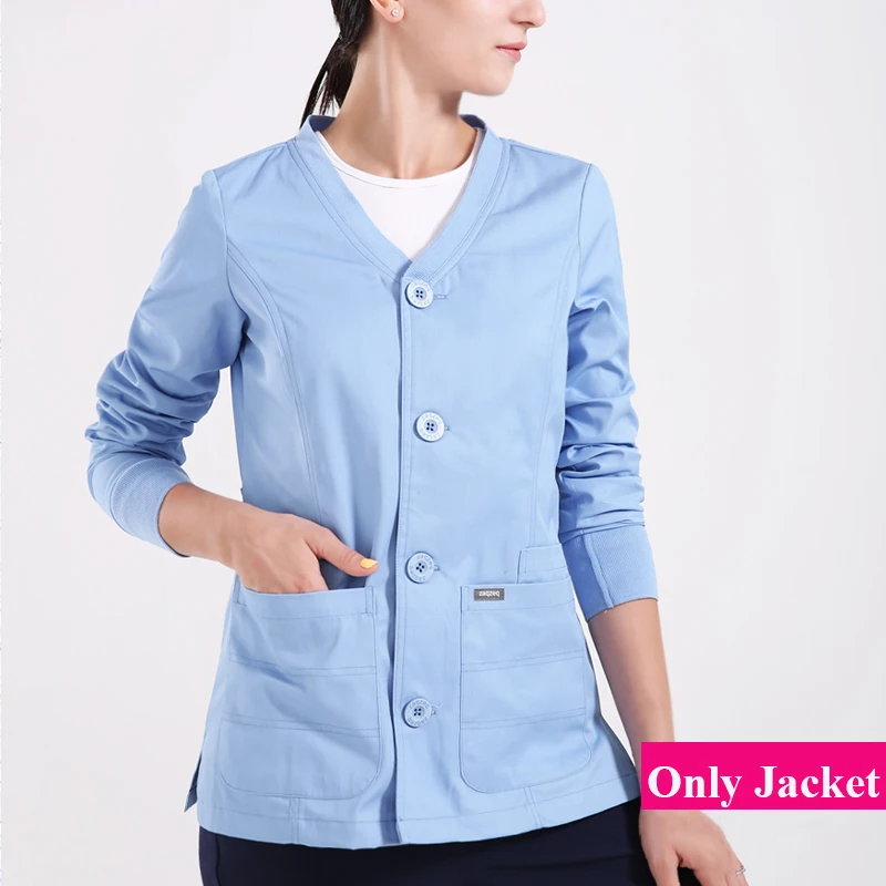 Warme Ups Jacke Krankenschwester Tops Stretch Taste Vorne Peeling Jacken Krankenschwester Mantel Warme Up Peeling Top Langarm Arbeitskleidung Tunika