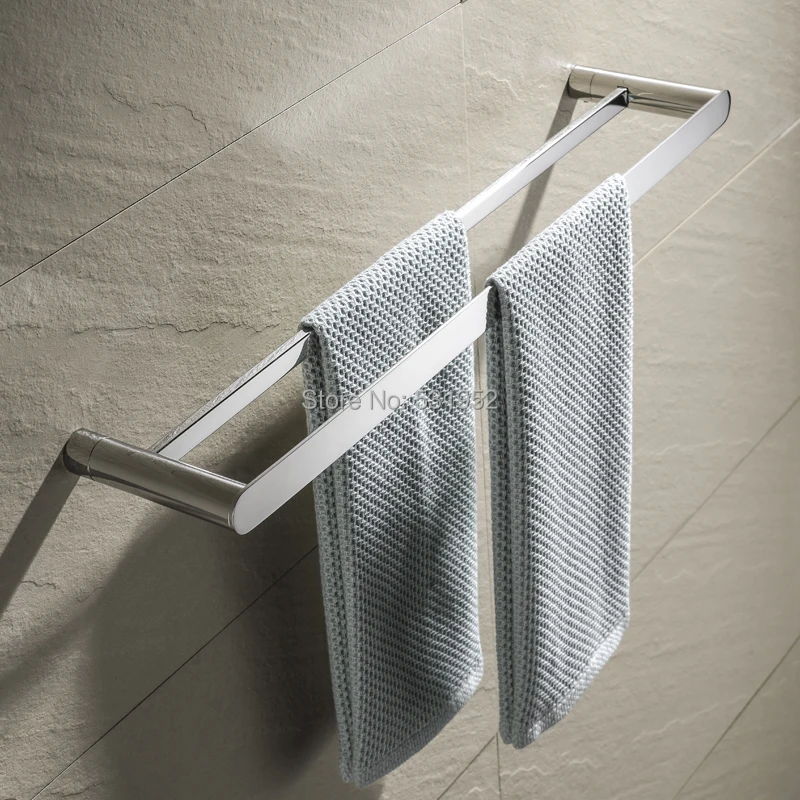 23 Inch SUS304 Stainless Steel Double Bath Towel Bar Polished Finish Towel Holder Wall Mount Towel Rack for Bathroom
