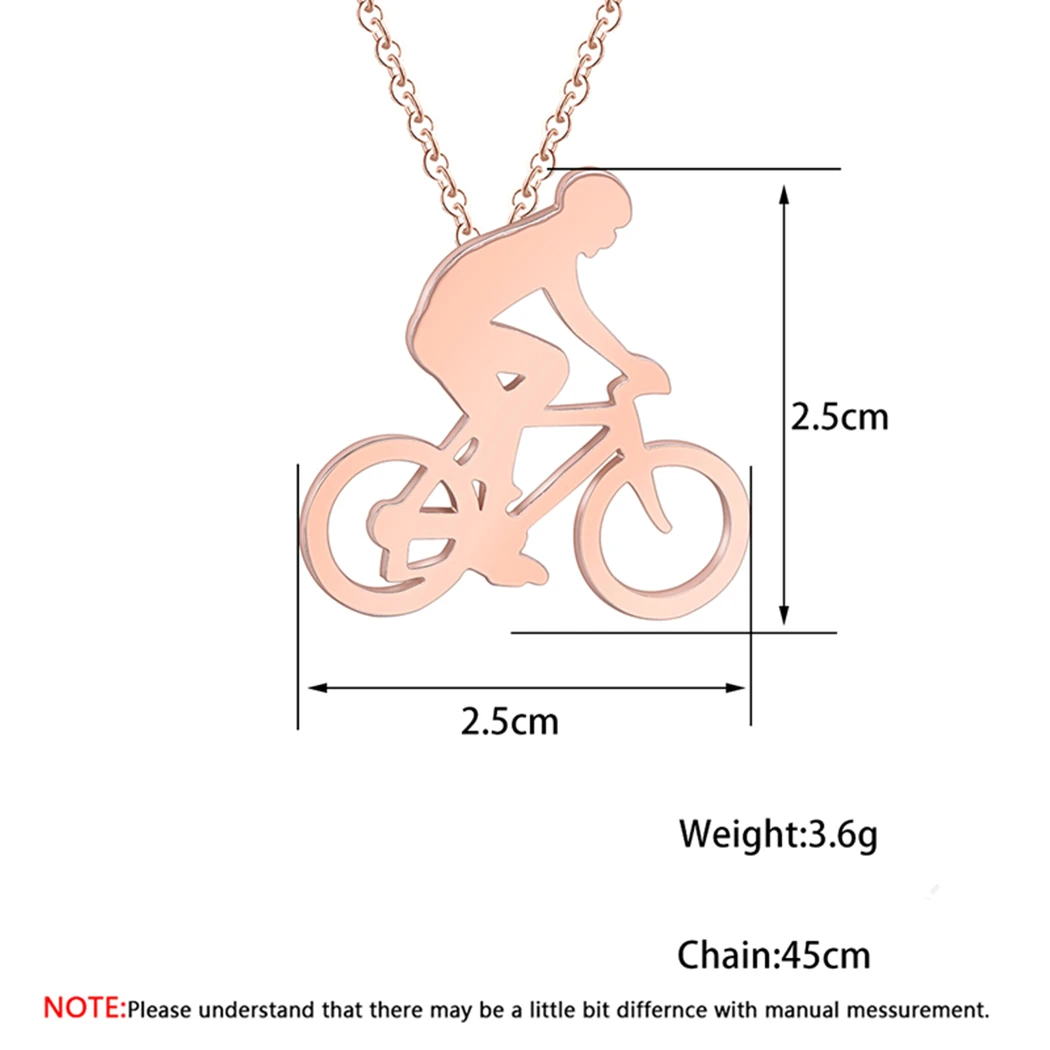 Kinitial Fashion Charm Bicycle Bike Rider Pendant Necklace for Mens Women Stainless Steel Chian Necklaces Jewelry collares