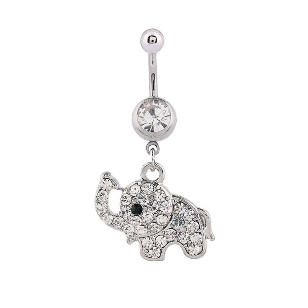 

12pcs/lot Fully-jewelled Elephant Belly Button Ring Dangle Belly Bar Body Piercing Jewelry 14G