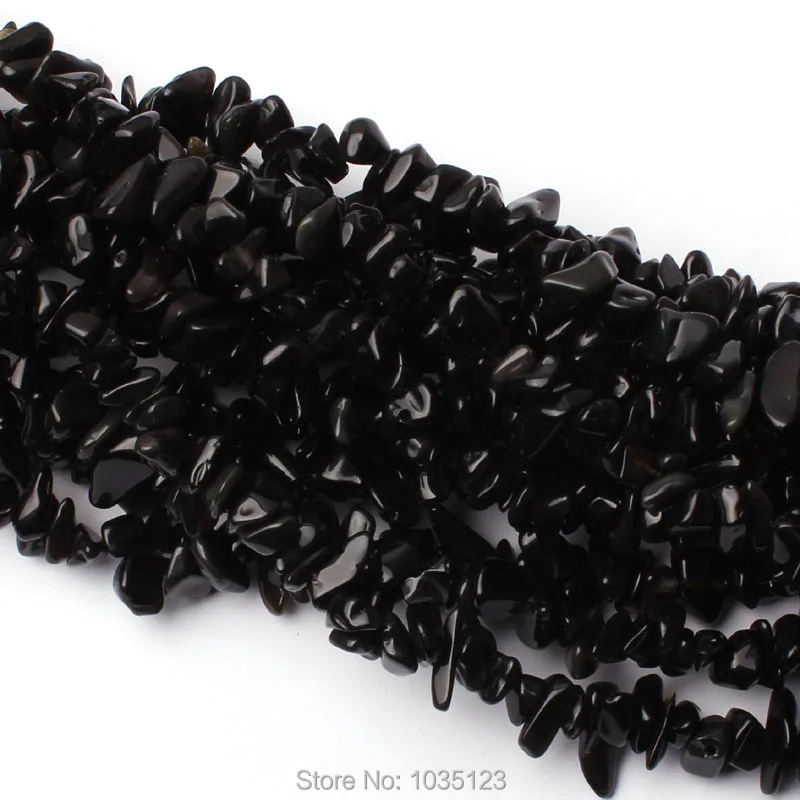 5-8mm Natural Black Chip Shape Obsidian DIY Loose Beads Strand 16\