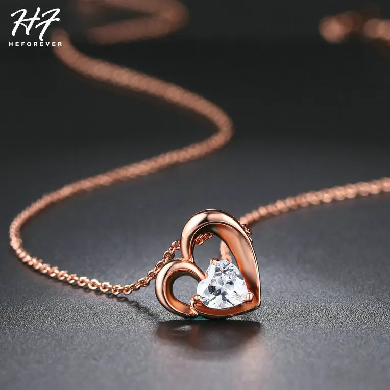 Romantic Lovely Heart Wedding Pendant Necklaces for Women Rose Gold Color AAA+CZ Fashion Jewelry Xmas Gift N056