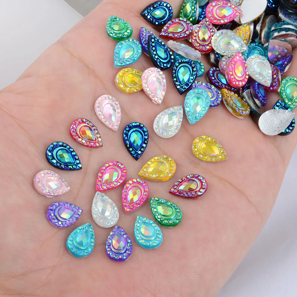 BOLIAO DIY AB Color 60Pcs 8*12 mm ( 0.31*0.47 in ) Drop Mix Rhinestones Flatback Resin Glue Scrapbooking Craft/Home Decoration