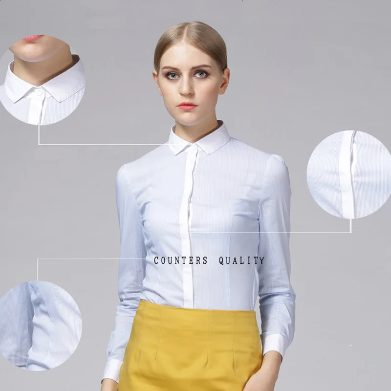 New Women Body Shirt Blouse Slim Fit Striped Turn-down Collar Formal Long Sleeve Office Blouses For Work Wear SY0285 S-XXL