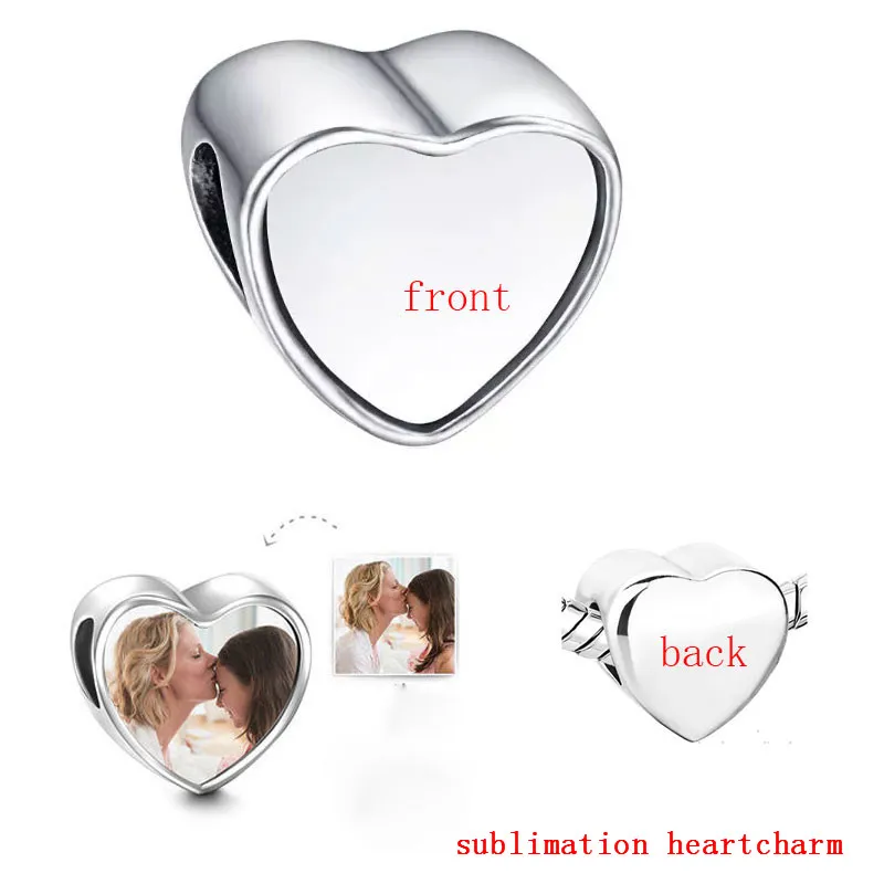 

sublimation blank metal heart bead photo charms for valentine's day gift hot transfer printing custom consumables 100pcs/lot