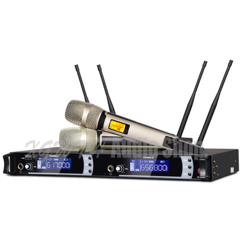 

UHF Wireless Microphone System with Black 2 Condenser Cardioid Handheld Mic Digital Diversity Receive For DJ Stage Karaoke