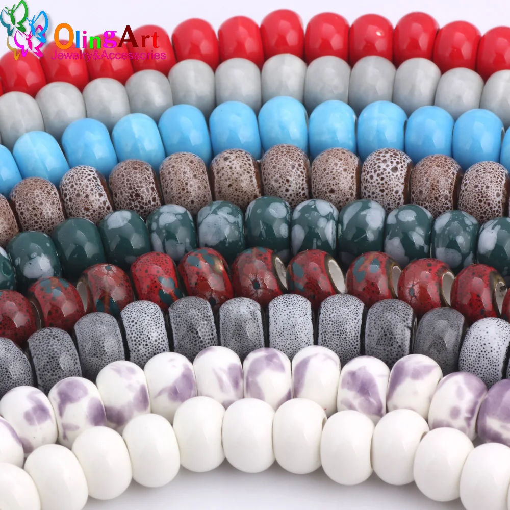 OlingArt 13x8mm 12Pcs/lot Mix Color Ceramics Charm Beads For Big Hole 5MM DIY European Bracelet Necklaces Jewelry making