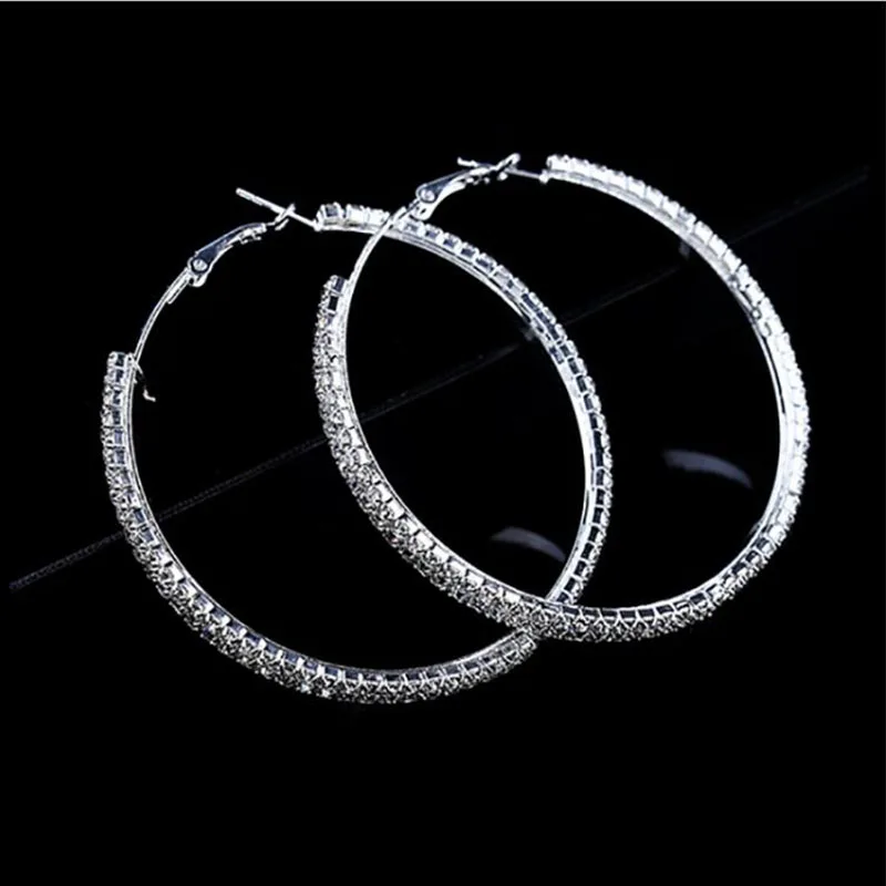 Brand New Design 5 Size Fashion Charm Austrian Crystal Hoop Earrings Geometric Round Shiny Rhinestone Big Earring Jewelry Women